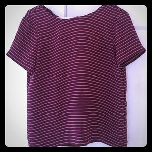 LOFT chocolate and pink striped blouse with button