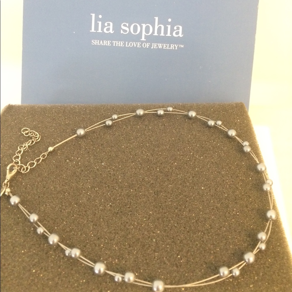 Lia Sophia grey color choker pearl necklace