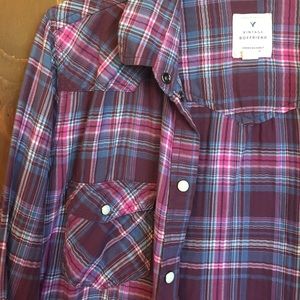 AEO Vintage boyfriend plaid button up