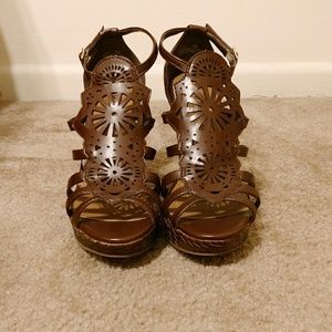 Brown Wedge Heel Sandals Sz 7