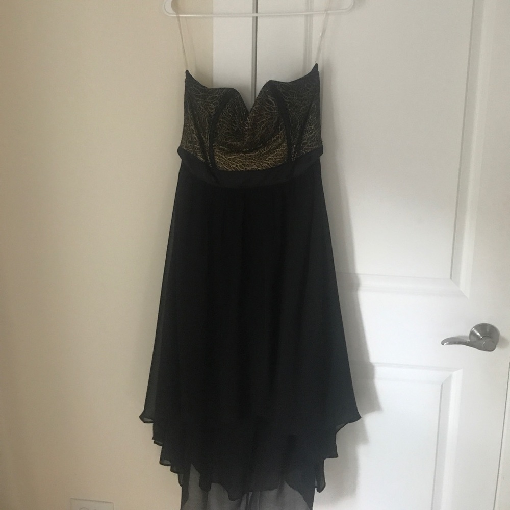 Strapless gold and black dress