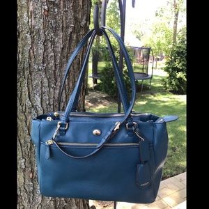 Coach Carryall Teal Crossgrain Leather