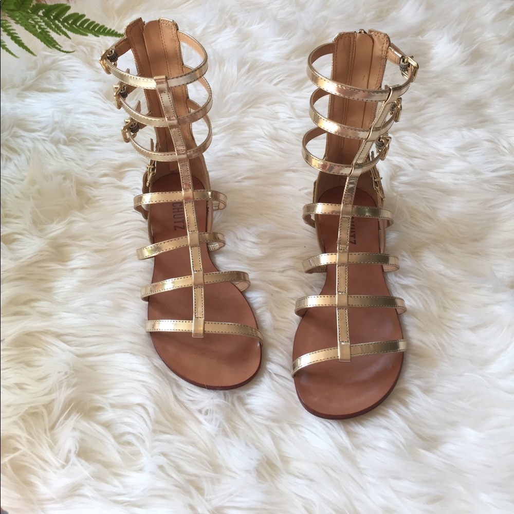 Schutz Gold Metallic Gladiator Sandals