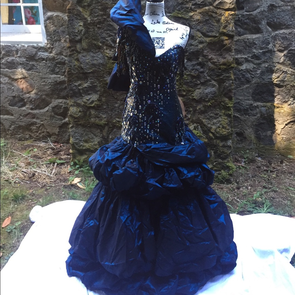 Vintage 80s Hand Beaded Puffy Ball Gown