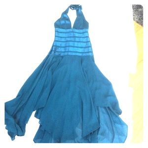 Blue Halter Formal Dress