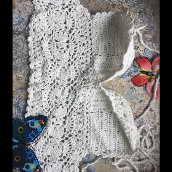 BOHO WHITE CROCHET KNIT UNLINED BRALETTE CAMI SWIM - Picture 4 of 5