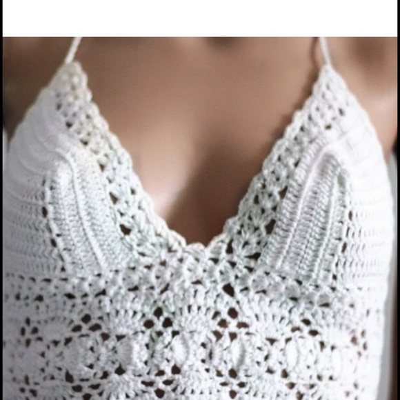 BOHO WHITE CROCHET KNIT UNLINED BRALETTE CAMI SWIM - Picture 2 of 5