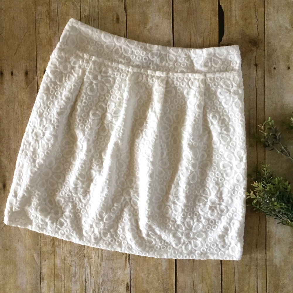 Loft off white eyelet embroidered skirt
