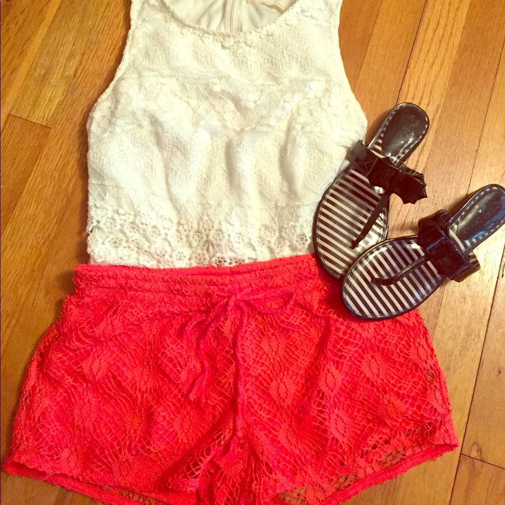 Target Orange Red Crochet Shorts