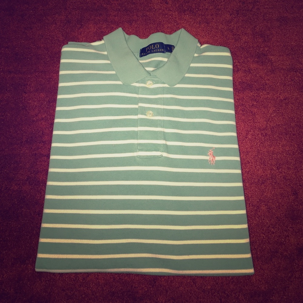 Polo Ralph Lauren teal/white SS shirt sz L