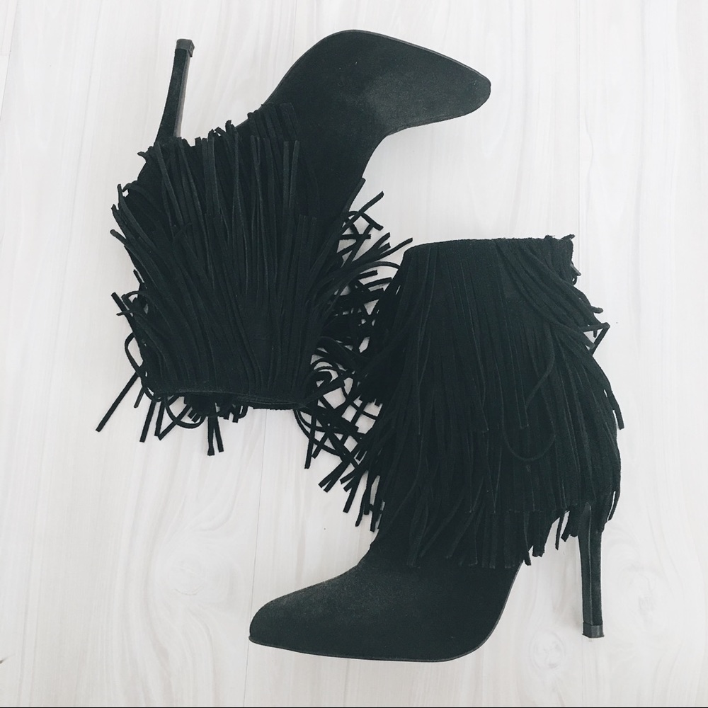 Zara Suede Fringe Heeled Booties