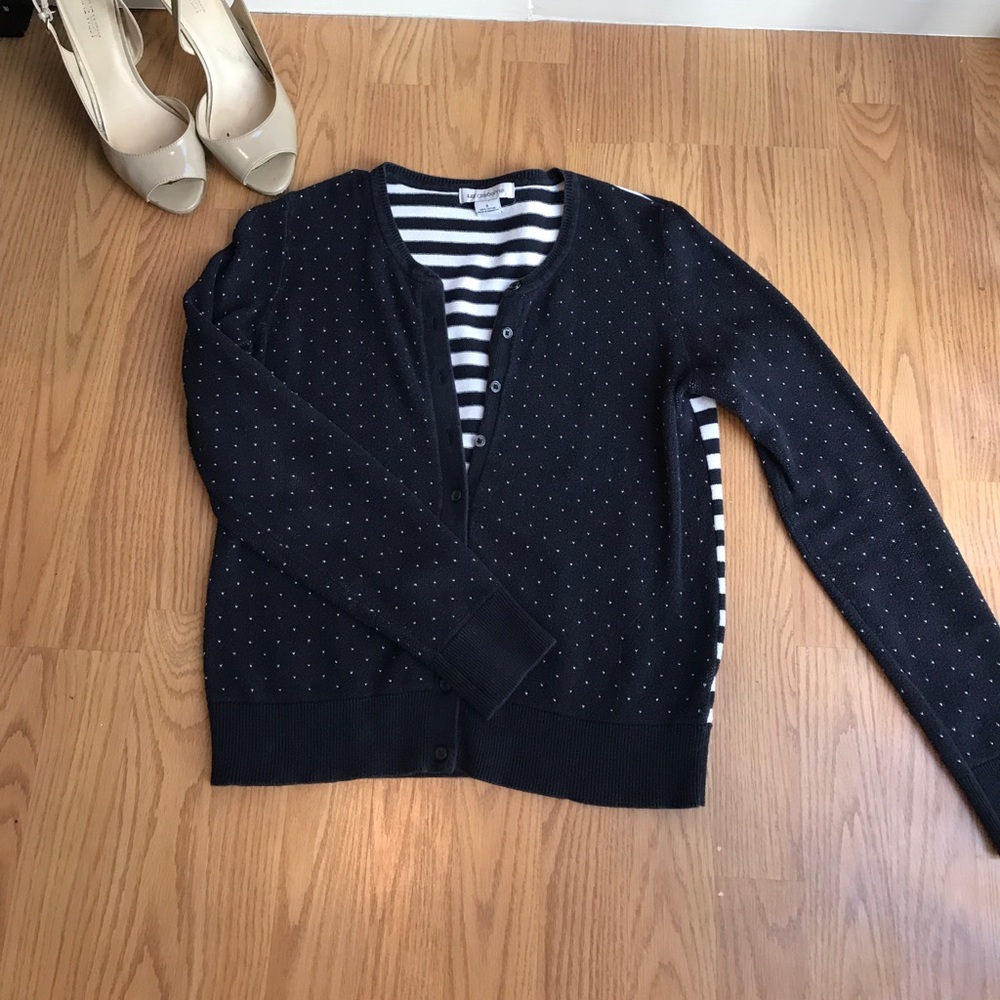 Navy & White Striped Cardigan