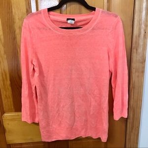 J Crew 3/4 sleeve salmon linen sweater