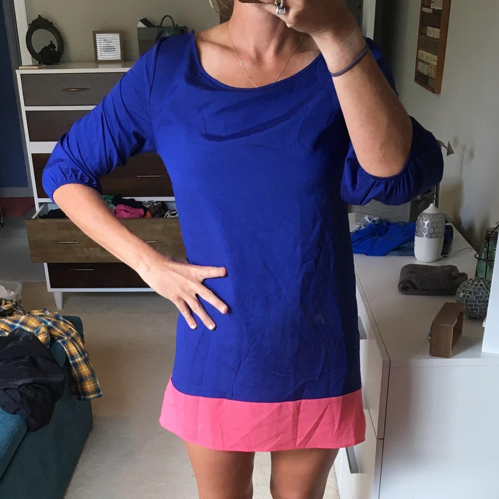 Blue and pink shift dress