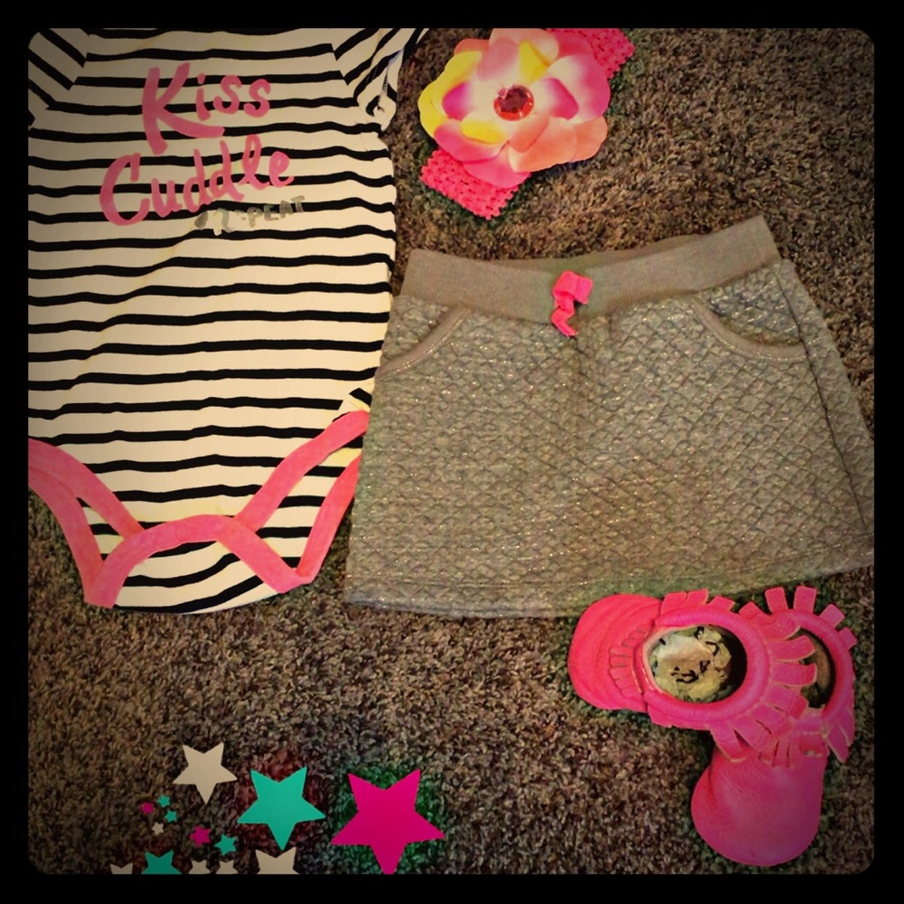 Neon pink onesie and skirt outfit baby girl 12-18