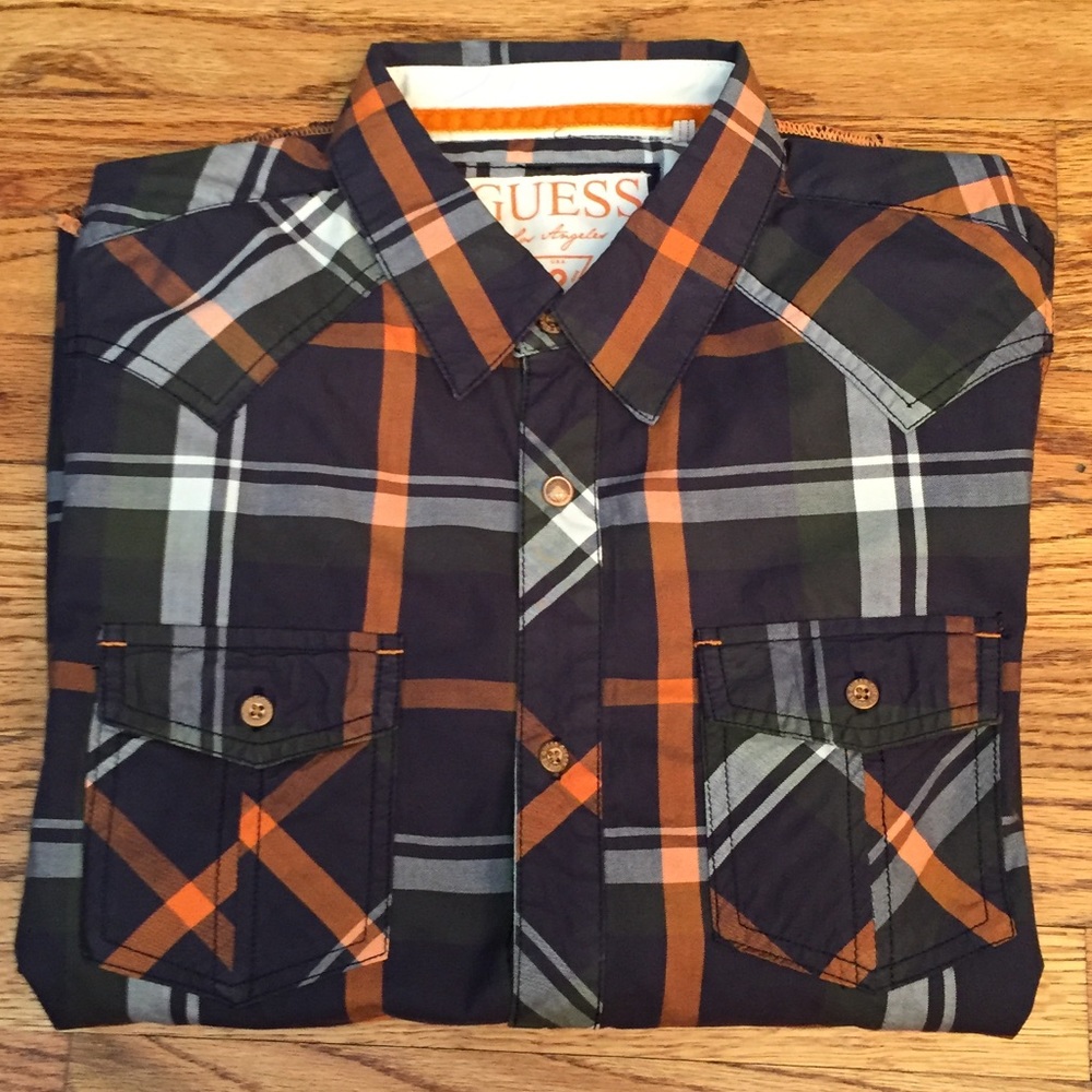 Boys Guess Plaid Button-Down