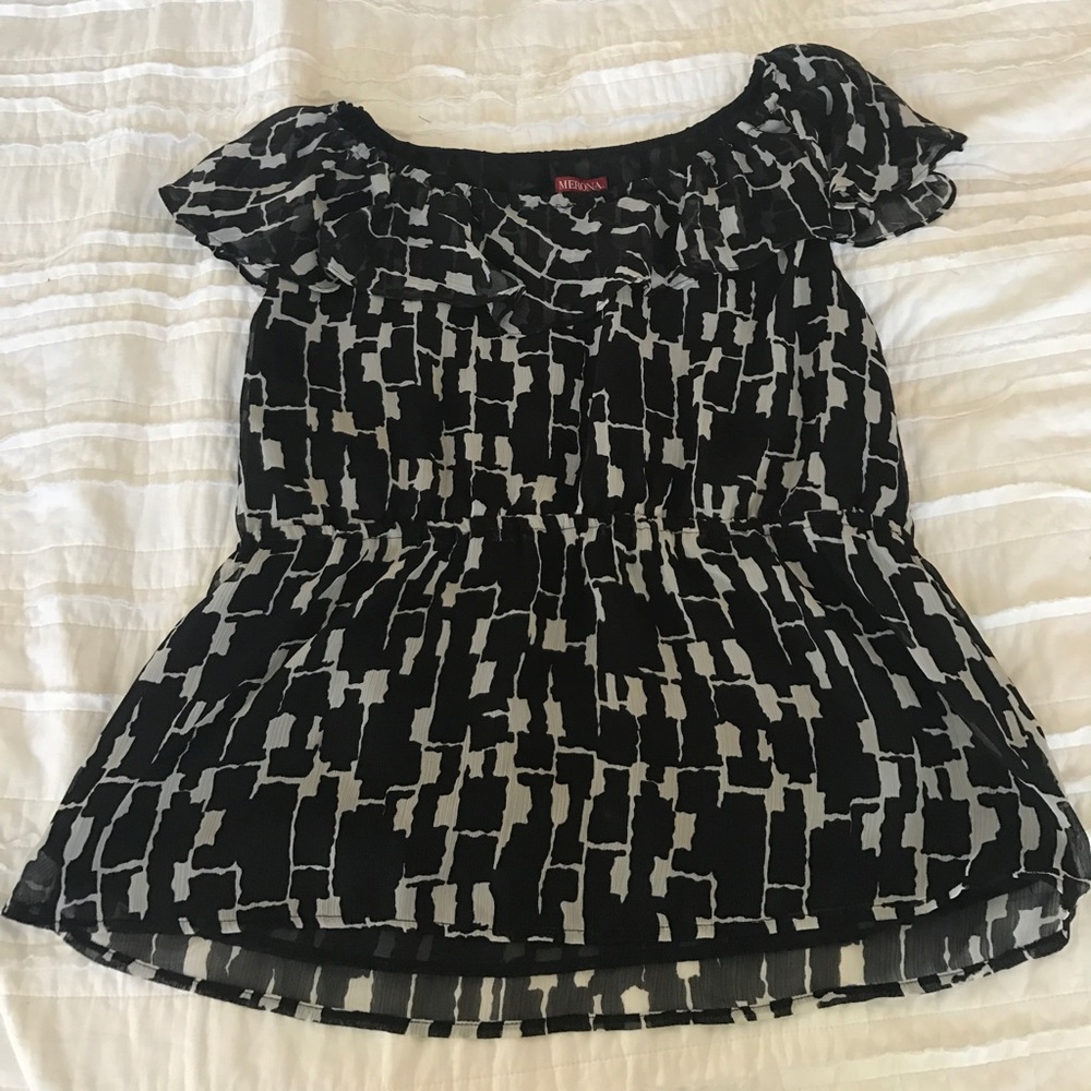 Black and White Merona Blouse - Ruffle, Peplum