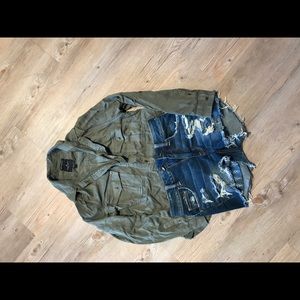 Military green button up