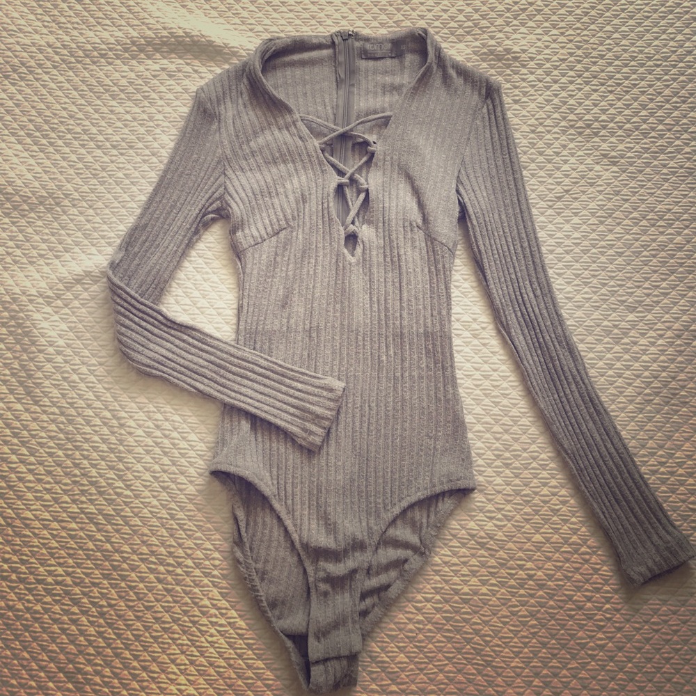 Grey v-neck bodysuit