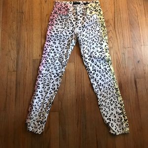 Pink, Yellow, White cheetah denim jeans