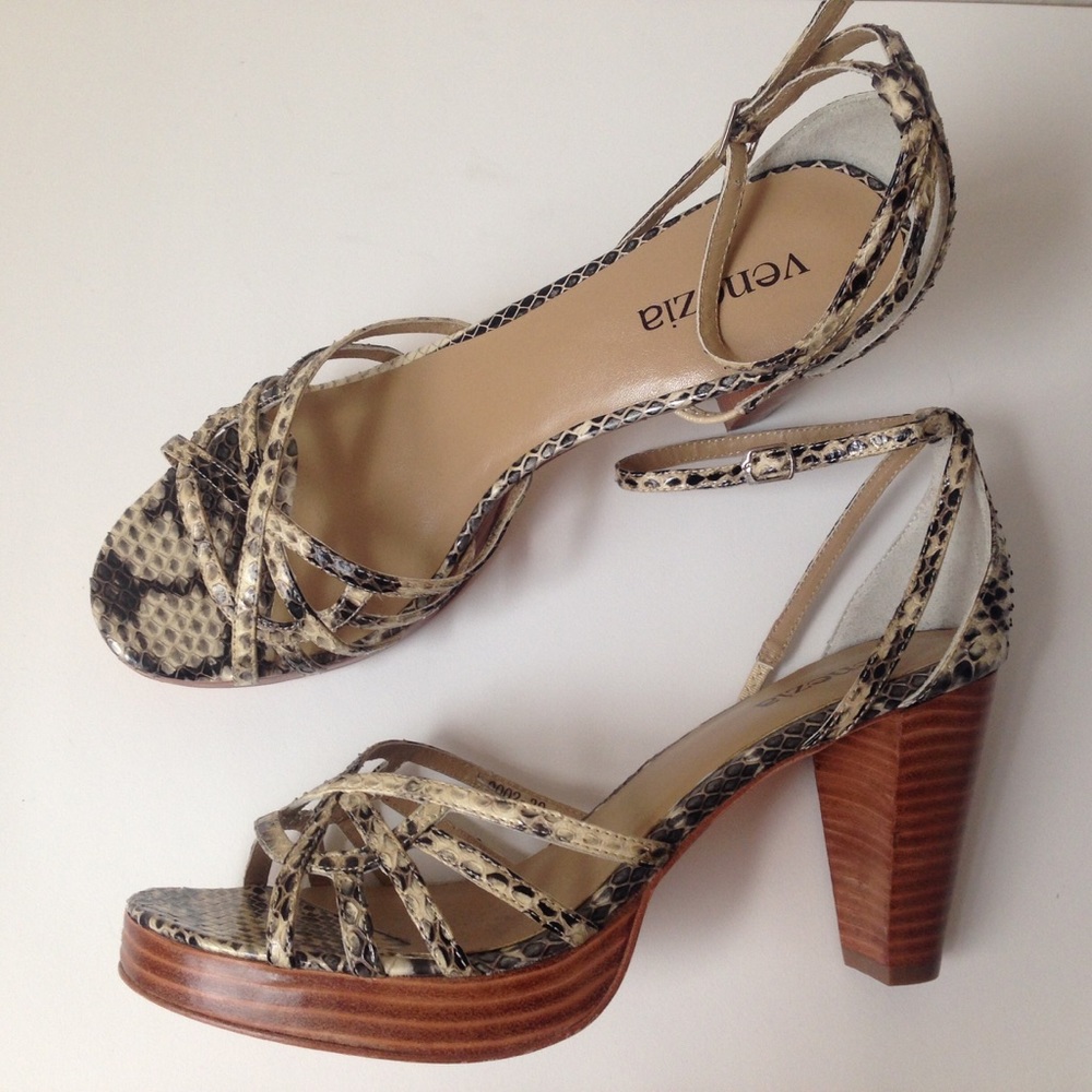 Strappy Snakeskin Platform Heels