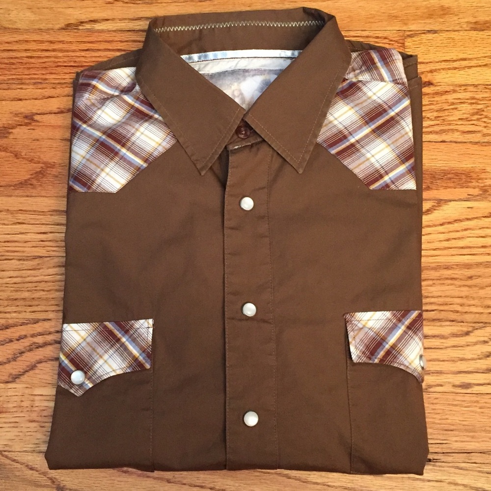 Mens Toddland Brown Western Button-Down Shirt