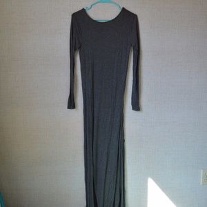 Gray Maxi Dress with High Slit and Low Back