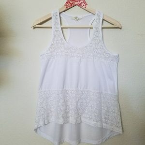 Derek heart white tank with lace detail
