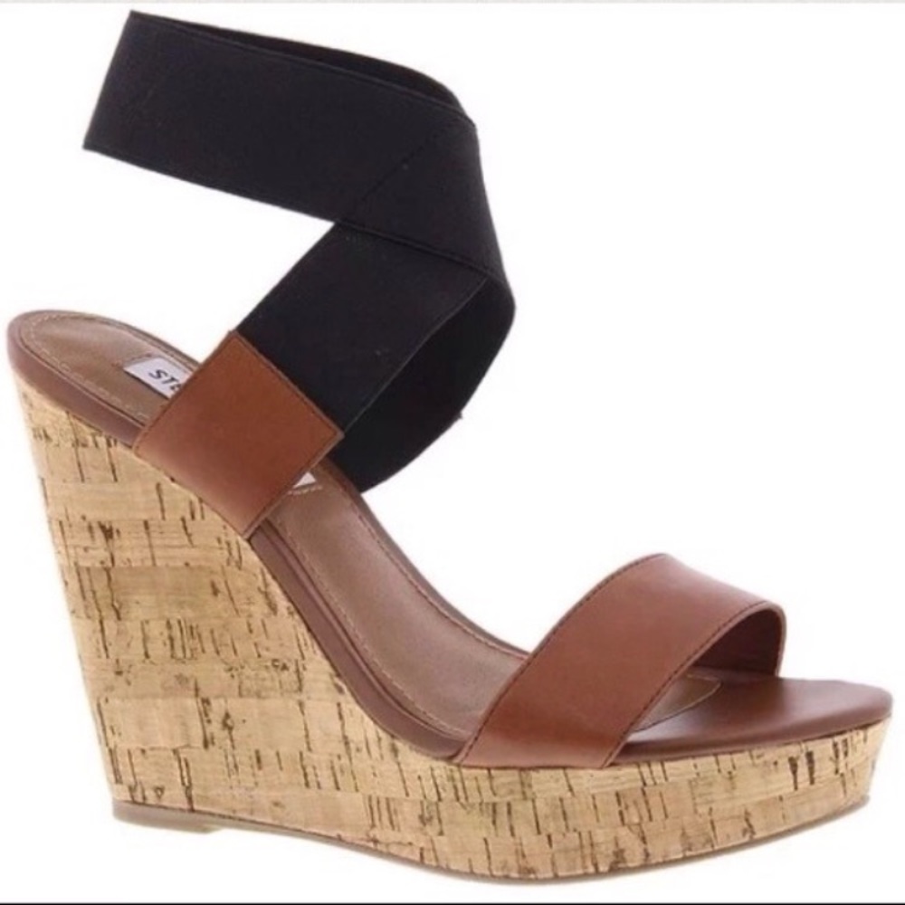 Steve Madden Roperr black & tan wedges size 7.5