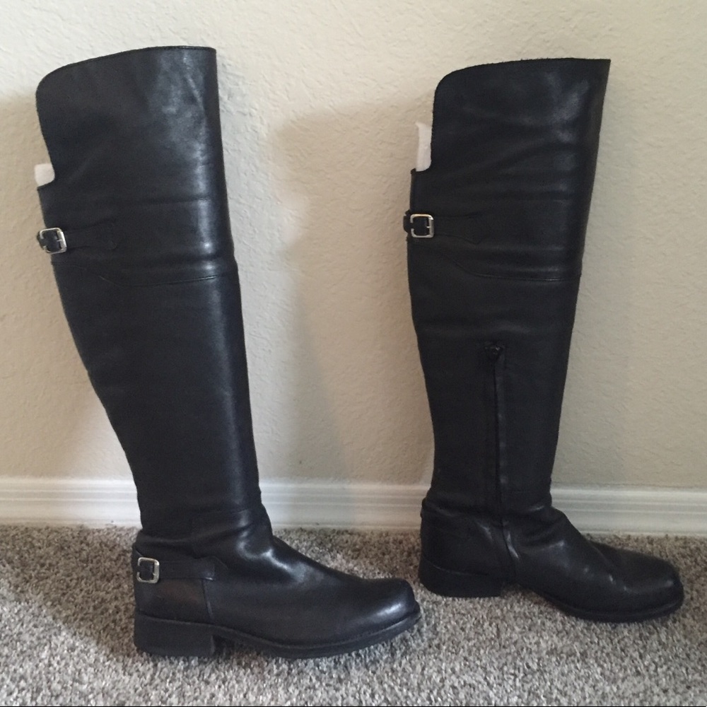 Above the knee,leather riding boots, Steve Madden.