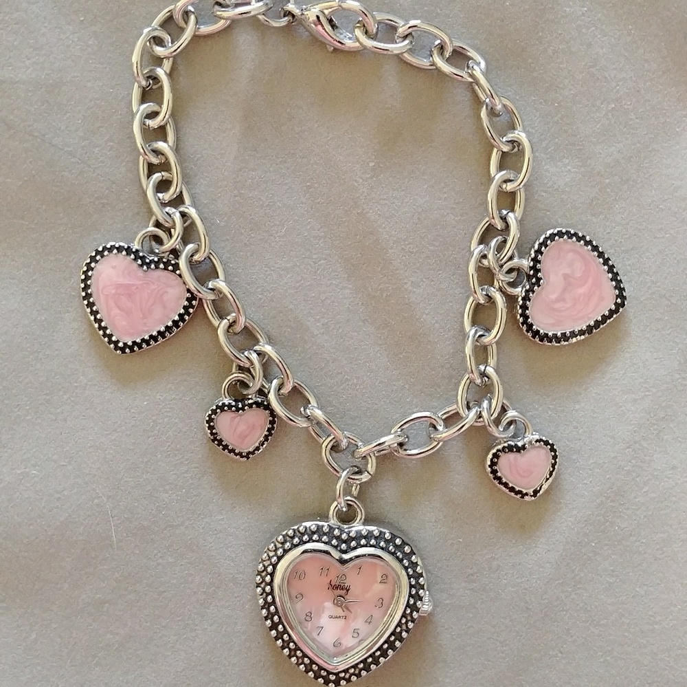 Heart charm bracelet watch
