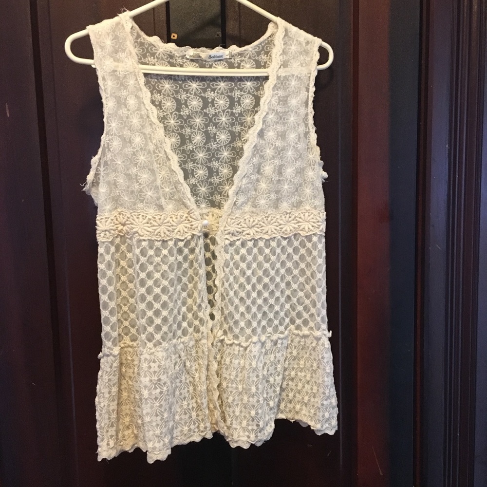 Floral lace sleeveless cardigan