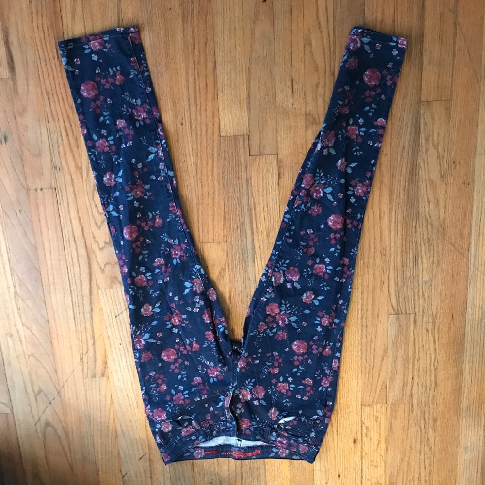Blue denim with pink rose prints