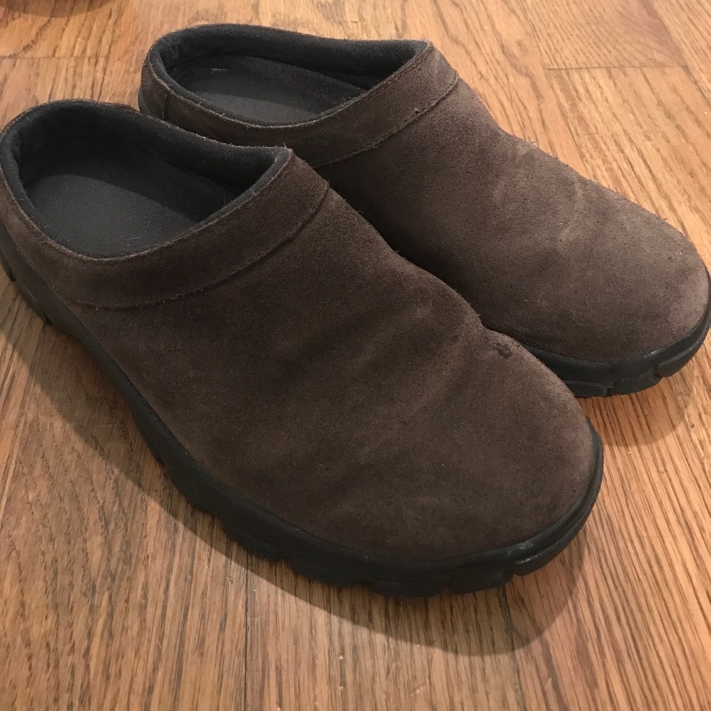 brown suede slip ons