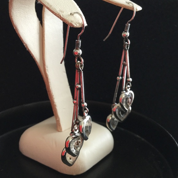 Crystal Heart & Sterling Drop Earrings - Picture 2 of 4