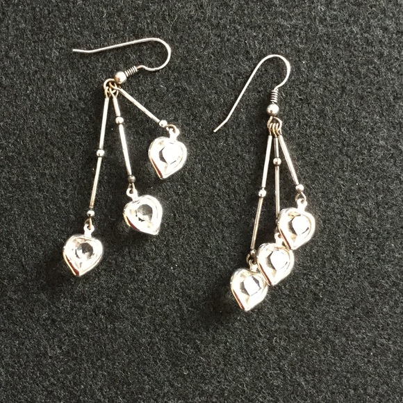 Crystal Heart & Sterling Drop Earrings - Picture 3 of 4