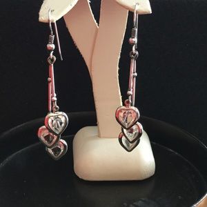 Crystal Heart & Sterling Drop Earrings