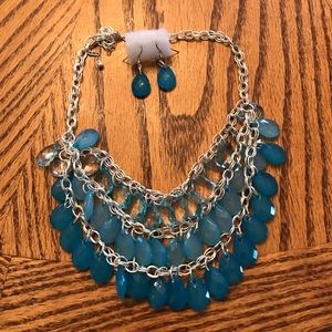 SET Blue Layered Necklace with Earrings