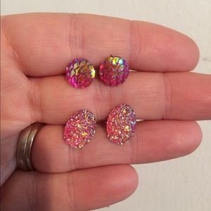 Mermaid fish scale earrings An flat druzy stone