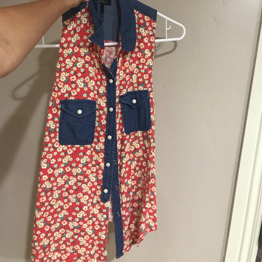 Red and blue floral tank