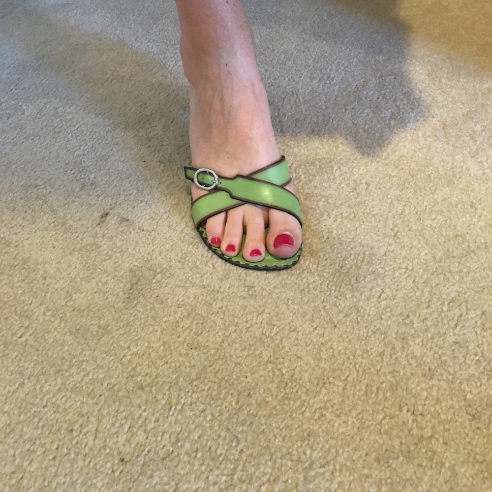 Women's green and brown slip on heels