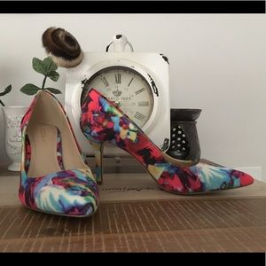 Multi-color floral print heels