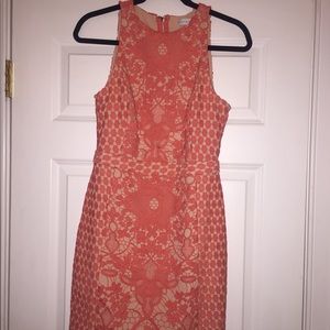 Endless Rose High Neck Coral Crochet Dress