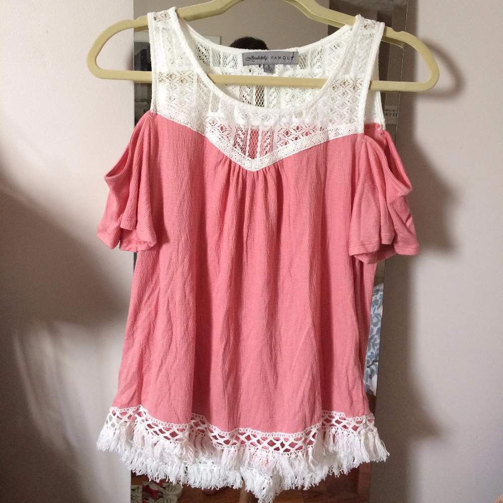 Pink cold shoulder top