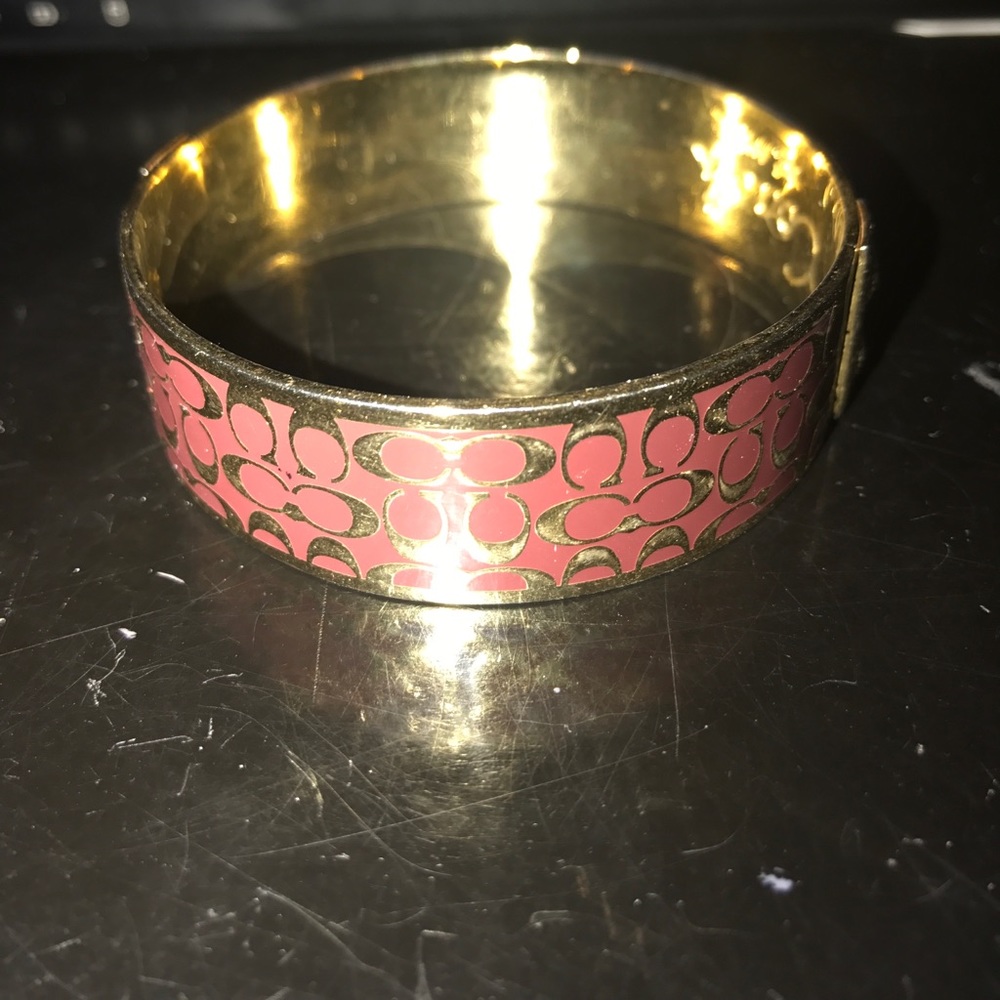 Coach cuff brown and gold C enamel bangle