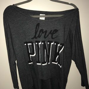 Gray long sleeve pink T-shirt