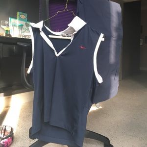 Nike navy blue workout shirt with matching pants!!