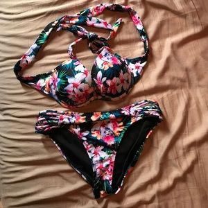 Garage bikini swim suit, black floral print
