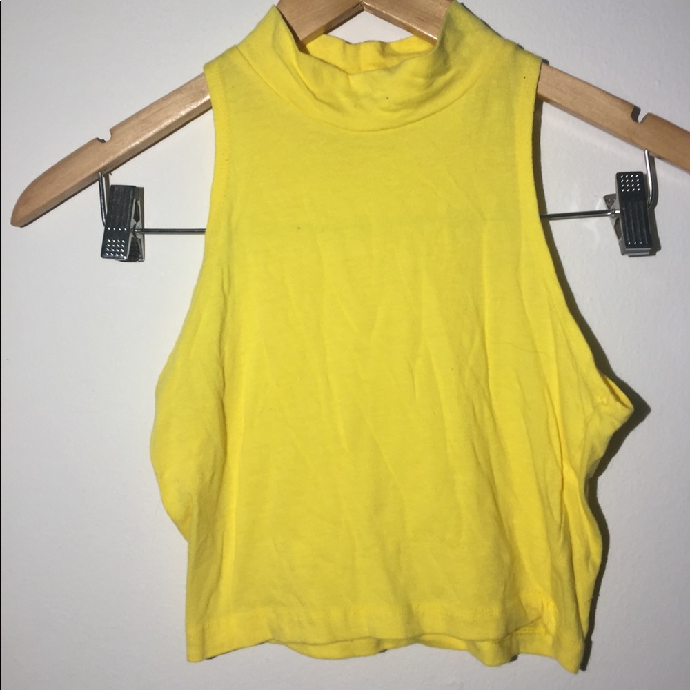 Body central yellow mock neck crop top