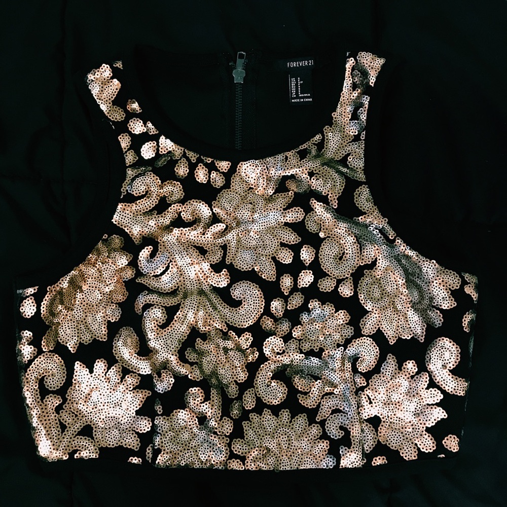 Gold sequenced neoprene crop top